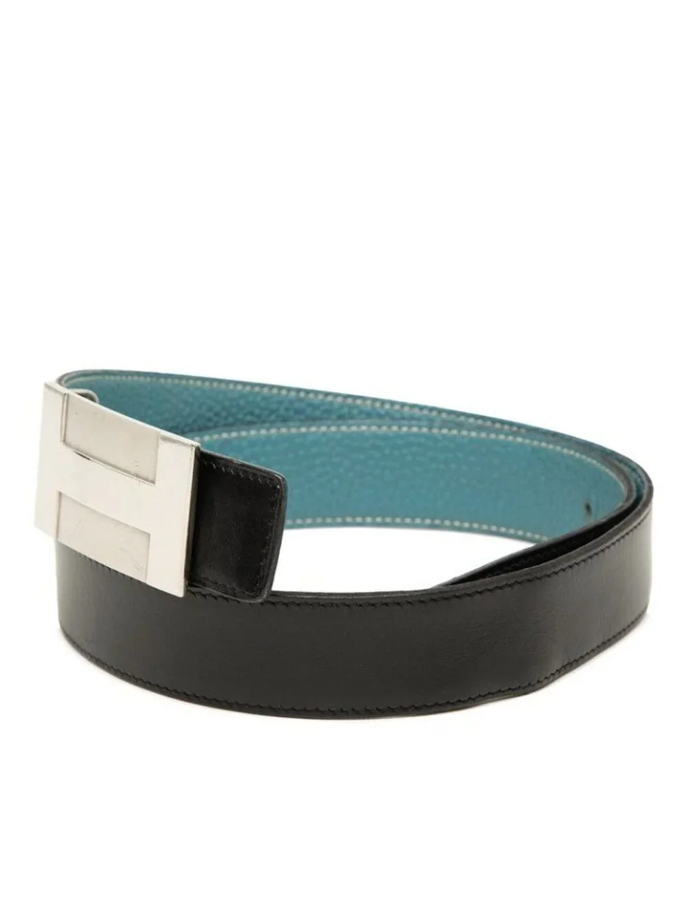 Hermes Plate Reversible 80 Black Blue Box Calf Togo Belt